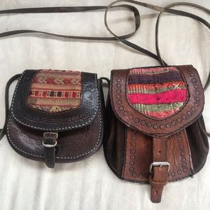 2 Hand made Leather and Wool Artisan Purses